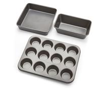 Morphy Richards Non-Stick Bakeware Set - 12 Cup Muffin Tin, 9" Square Cake Tin & 9x5 Loaf Tin - Heavy Duty Carbon Steel, Oven & Dishwasher Safe, 849008