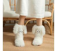 Muffle Friends Cozy Socks, Non-Slip Novelty Slipper Socks, Funny Fluffy Socks with Googly Eyes for Women and Men, Cozy Warm, with Plush Fleece Lining (WHITE)