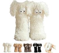 Muffle Friends Cozy Socks,Women's Winter Warm Fuzzy Non-Slip Slipper Socks w Cute Big Eyes,Winter Home Sock for Family Friend