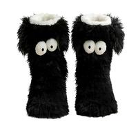Muffle Friends Cozy Socks, Women's Winter Warm Fuzzy Non-Slip Slipper Socks with Cute Big Eyes, Womens Slipper Fluffy Grips Sock Winter Warm Thick Thermal Cosy Plush Soft Fleece Home Sock (Black)
