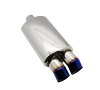 Muffler End Pipe Car Exhaust Systems Muffler Pipe M Drum Universal Stainless Burned Blue Silver Silencer Double Export 63MM 76MM Tail Pipe(Bend Blue 63mm)