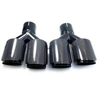 Muffler Tail Pipe 1Pair L R Universal Dual Glossy Black Automobile Exhaust Pipe Muffler Pipe Carbon Fiber Exhaust Tip Muffler Exhaust Tail Muffler Tip Pipe(60MM IN-76MM OUT)