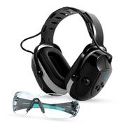 Muffpro Bluetooth Ear Defenders, Earmuffs, Hearing Protection + Goggles, NRR 25dB Noise Cancellation, Mowing Construction, black, L