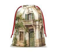 MUFLVDX Antique Building With Roman Olive Branch And Greek Print Christmas Gift Bags,Multi Purpose Drawstring Gift Pouches,For Xmas,Weddings,Parties,Gifts,Candy