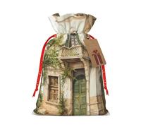 Muflvdx Antique Building With Roman Olive Branch And Greek Print Sacks Drawstring Bags,Gift Bags Reusable Easy To Wrap,For Birthdays,Holidays,Christmas Bags