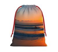 MUFLVDX Beautiful Sunrise Ocean Print Christmas Gift Bags,Multi Purpose Drawstring Gift Pouches,For Xmas,Weddings,Parties,Gifts,Candy
