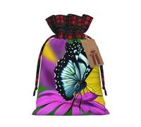 Muflvdx Butterfly On Daisy Flower Print Christmas Gift Bags,Reusable Holiday Bags For Gifts,For Christmas,Birthdays,Parties