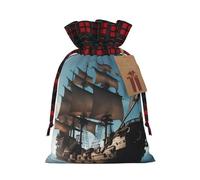 Muflvdx Cool Pirate Ship Print Christmas Gift Bags,Reusable Holiday Bags For Gifts,For Christmas,Birthdays,Parties