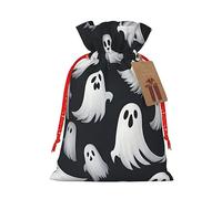 Muflvdx Cute White Ghost Halloween Pattern Print Sacks Drawstring Bags,Gift Bags Reusable Easy To Wrap,For Birthdays,Holidays,Christmas Bags