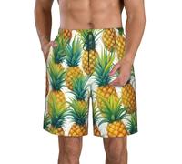 MUFLVDX Exotic Tropical Pineapples Print Beach Casual Shorts for Men,Summer Swim Trunks,for Surfing,Running,and Everyday Wear, White, M