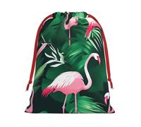 MUFLVDX Flamingo Bird Green Leaf Print Christmas Gift Bags,Multi Purpose Drawstring Gift Pouches,For Xmas,Weddings,Parties,Gifts,Candy