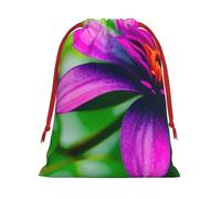 MUFLVDX Flower Leaves Purple Red Flower Print Christmas Gift Bags,Multi Purpose Drawstring Gift Pouches,For Xmas,Weddings,Parties,Gifts,Candy