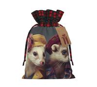 Muflvdx French Fashion Model Ferrets Print Christmas Gift Bags,Reusable Holiday Bags For Gifts,For Christmas,Birthdays,Parties