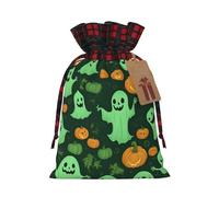 Muflvdx Green Ghost Horror Halloween Pumpkin Print Christmas Gift Bags,Reusable Holiday Bags For Gifts,For Christmas,Birthdays,Parties