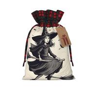 Muflvdx Halloween Witch Flying Print Christmas Gift Bags,Reusable Holiday Bags For Gifts,For Christmas,Birthdays,Parties