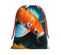 MUFLVDX Hd Japanese Koi Fish Print Christmas Gift Bags,Multi Purpose Drawstring Gift Pouches,For Xmas,Weddings,Parties,Gifts,Candy