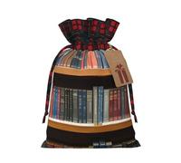 Muflvdx Library Bookshelf Print Christmas Gift Bags,Reusable Holiday Bags For Gifts,For Christmas,Birthdays,Parties