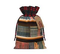 Muflvdx Library Bookshelf Print Christmas Gift Bags,Reusable Holiday Bags For Gifts,For Christmas,Birthdays,Parties