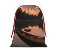 MUFLVDX Moonlit Canoe Allagash River Print Christmas Gift Bags,Multi Purpose Drawstring Gift Pouches,For Xmas,Weddings,Parties,Gifts,Candy