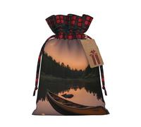 Muflvdx Moonlit Canoe Allagash River Print Christmas Gift Bags,Reusable Holiday Bags For Gifts,For Christmas,Birthdays,Parties