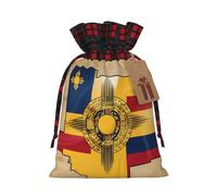 Muflvdx New Mexico Flag Map Print Christmas Gift Bags,Reusable Holiday Bags For Gifts,For Christmas,Birthdays,Parties