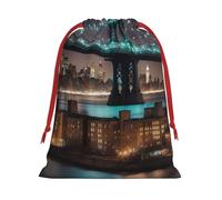 MUFLVDX New York Manhattan Bridge Night Print Christmas Gift Bags,Multi Purpose Drawstring Gift Pouches,For Xmas,Weddings,Parties,Gifts,Candy