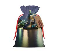 Muflvdx Night London Tower Bridge Print Sacks Drawstring Bags,Gift Bags Reusable Easy To Wrap,For Birthdays,Holidays,Christmas Bags
