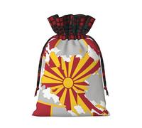Muflvdx Northern Macedonia Flag Map Print Christmas Gift Bags,Reusable Holiday Bags For Gifts,For Christmas,Birthdays,Parties
