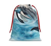 MUFLVDX Ocean Dolphin Looking At You Print Christmas Gift Bags,Multi Purpose Drawstring Gift Pouches,For Xmas,Weddings,Parties,Gifts,Candy