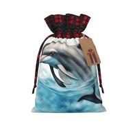 Muflvdx Ocean Dolphin Looking At You Print Christmas Gift Bags,Reusable Holiday Bags For Gifts,For Christmas,Birthdays,Parties