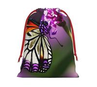 MUFLVDX Purple Plum Butterfly Print Christmas Gift Bags,Multi Purpose Drawstring Gift Pouches,For Xmas,Weddings,Parties,Gifts,Candy