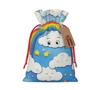 Muflvdx Rainbow Clouds Raindrop Print Sacks Drawstring Bags,Gift Bags Reusable Easy To Wrap,For Birthdays,Holidays,Christmas Bags