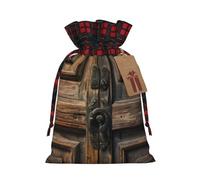 Muflvdx Rustic Antique Wooden Door Print Christmas Gift Bags,Reusable Holiday Bags For Gifts,For Christmas,Birthdays,Parties