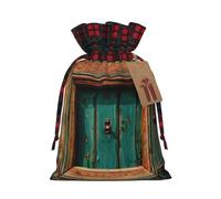 Muflvdx Rustic Antique Wooden Door Print Christmas Gift Bags,Reusable Holiday Bags For Gifts,For Christmas,Birthdays,Parties