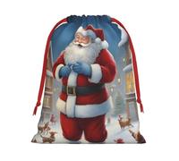 MUFLVDX Santa Claus Snow Secenry Print Christmas Gift Bags,Multi Purpose Drawstring Gift Pouches,For Xmas,Weddings,Parties,Gifts,Candy