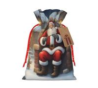 Muflvdx Santa Claus Snow Secenry Print Sacks Drawstring Bags,Gift Bags Reusable Easy To Wrap,For Birthdays,Holidays,Christmas Bags