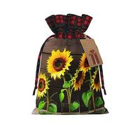 Muflvdx Three Sunflowers On Wooden Print Christmas Gift Bags,Reusable Holiday Bags For Gifts,For Christmas,Birthdays,Parties