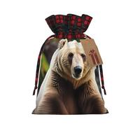 Muflvdx White Bear Brown Bear Print Christmas Gift Bags,Reusable Holiday Bags For Gifts,For Christmas,Birthdays,Parties