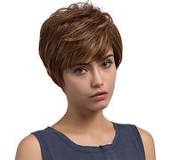 Mufly Mixed Color Straight Short Hair Synthetic Hair Wig Full Hair Wigs Realistic Wigs for Women 8 inch 130% High Density for Daily Party (Mix Brown)