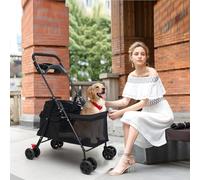 mufojyez Pet Stroller, Outdoor Travel Folding Dog Cat Stroller with Visible Window & Cup Holder, Lightweight Compact Design, Small Medium Dog Cat Strollers, Ideal for Daily Walks & Adventures Black
