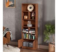 mufojyez Tall Bookshelf Storage, 6-Tier Bookcase with Storage Cabinet, Wall-leaning Bookshelf, Oak Finish Wooden Book Shelf, Freestanding Bookcase Display Stand for Home Office Living room Brown