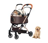 mufsceku 2-in-1 Folding Dog Stroller,4 Wheels Puppy Stroller with Removable Travel Carrier,Storage Basket,Easy One-Hand Fold,Lightweight Jogger Strollers for Medium Large Dog Cat Brown