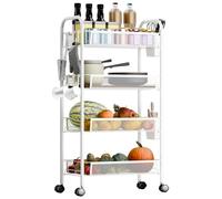 mufsceku Fruit Vegetable Storage Basket,3/4/5 Tier Stackable Metal Mesh Storage Basket Trolley Utility Cart,Produce Storage Organizer Rack with 360 Degree Wheels for Kitchen Pantry Bathroom White 4-L
