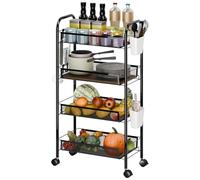 mufsceku Fruit Vegetable Storage Basket,3/4/5 Tier Stackable Metal Mesh Storage Basket Trolley Utility Cart,Produce Storage Organizer Rack with 360 Degree Wheels for Kitchen Pantry Bathroom Black 4-L
