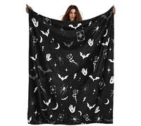 Mufunne Black Goth Blanket Throw, Gothic Moon Stars Witch Plush Blanket, Black and White Cozy Soft Bat Flannel Blanket,Witchy Gifts, Spooky Halloween Decor Gifts Stuff, 50x60 inch
