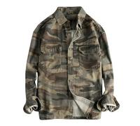 MUFURONG Men’s Autumn Winter Amekaji Washed Vintage Heavy-Cotton Workwear Long-Sleeve Shirt