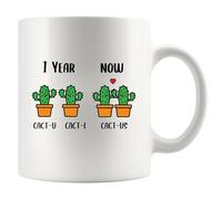 Mug 1 Year Cact-U Cact-I Cactus Couple Mugs Personalised with Your Text Tea Cup Custom for Men Women Work Kitchens 330Ml