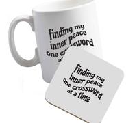 Mug and Coaster Finding Inner Peace One Crossword at a Time Left Handed