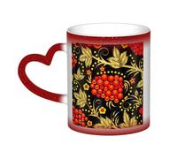 Mug,Ceramic Color Heat Changing Coffee Mug Tea Cup for Kitchen Restaurant Office,Traditional Russian Khokhloma Cranberry