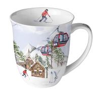 Mug Christmas Lift on Ski Hut Porcelain Motif Mug for the Set Table and as a Gift 0.4 L x H 10.5 cm